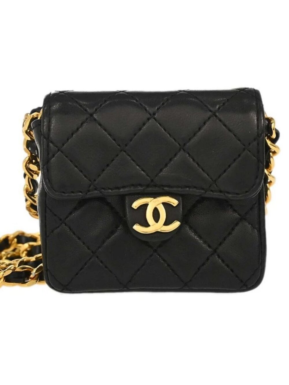 Chanel Black Lambskin Micro Classic Flap Shoulder Bag Pochette 179173